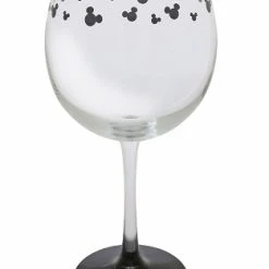 New ???? Disney Goblet Wine Glass - Etched Mickey Mouse Icons - Black ????