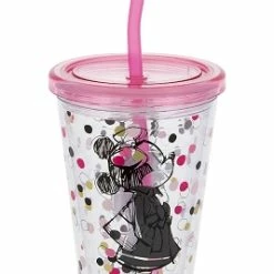 New ⭐ Disney Tumbler With Straw - Minnie Mouse With Polka Dots ❤️